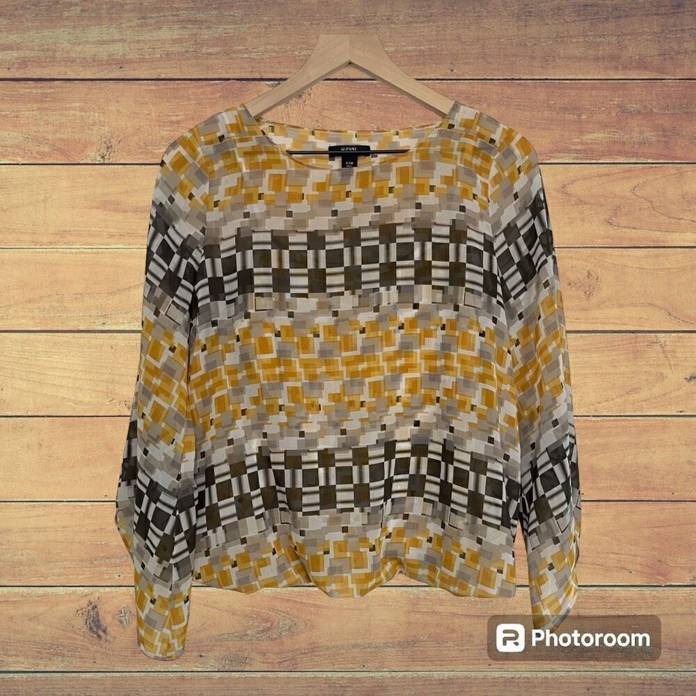 Alfani Yellow Gray Cream Geometric Print Blouse